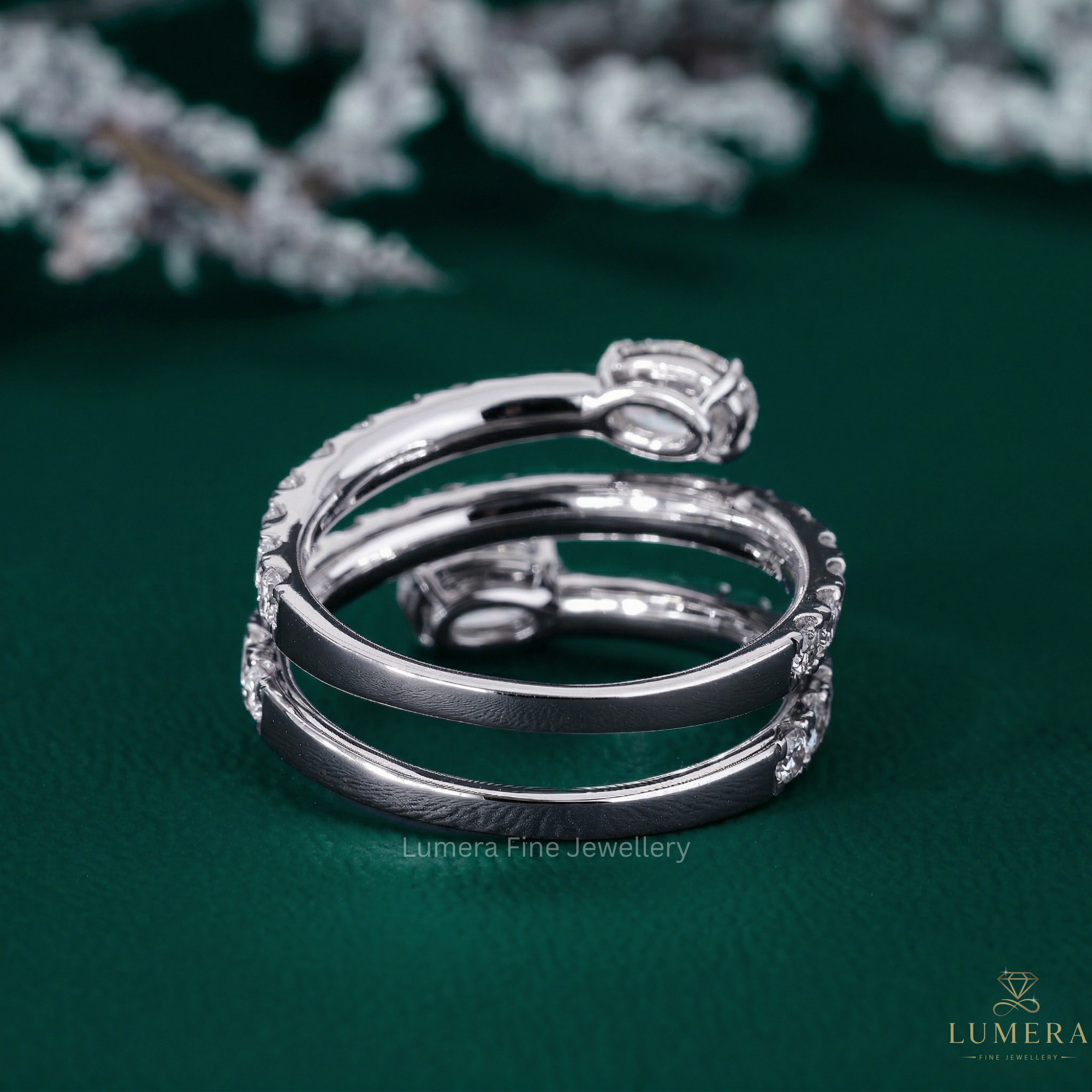 Spiral diamond band with Half eternity spiral band.