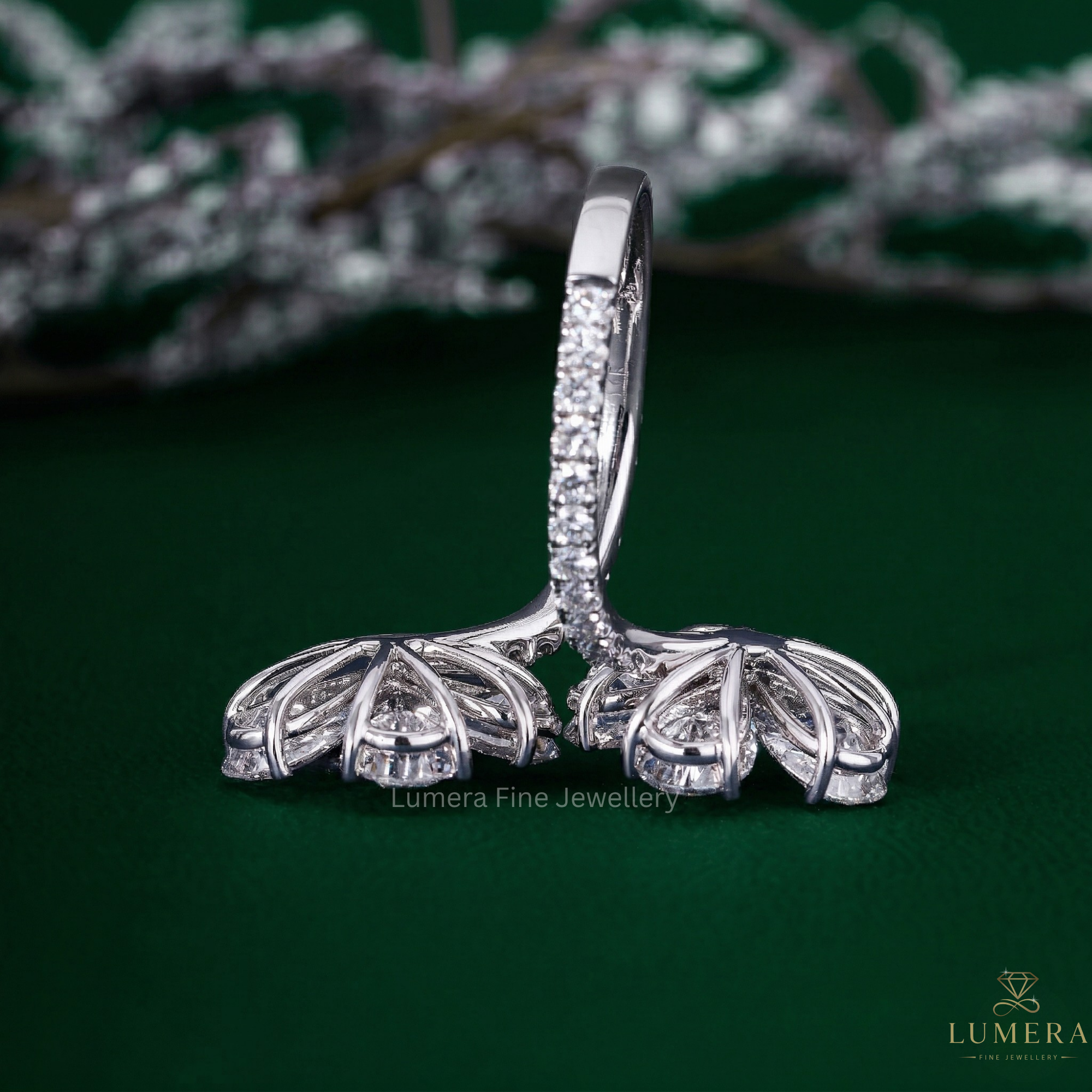 Bypass setting ring with bypass nature inspired engagement ring.