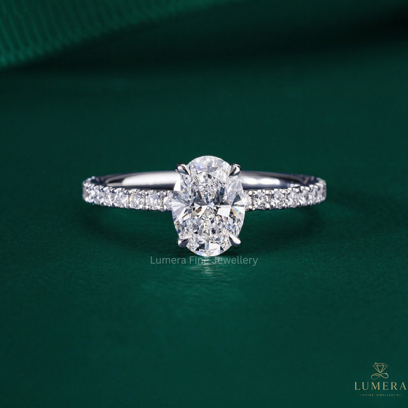 oval diamond engagement ring with oval cut ring.
