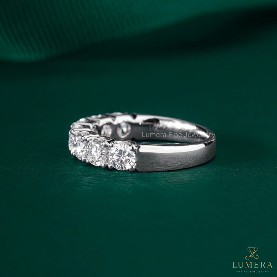 1.7 TCW Round Cut Lab Grown Diamond Half Eternity Sparkling Wedding Band