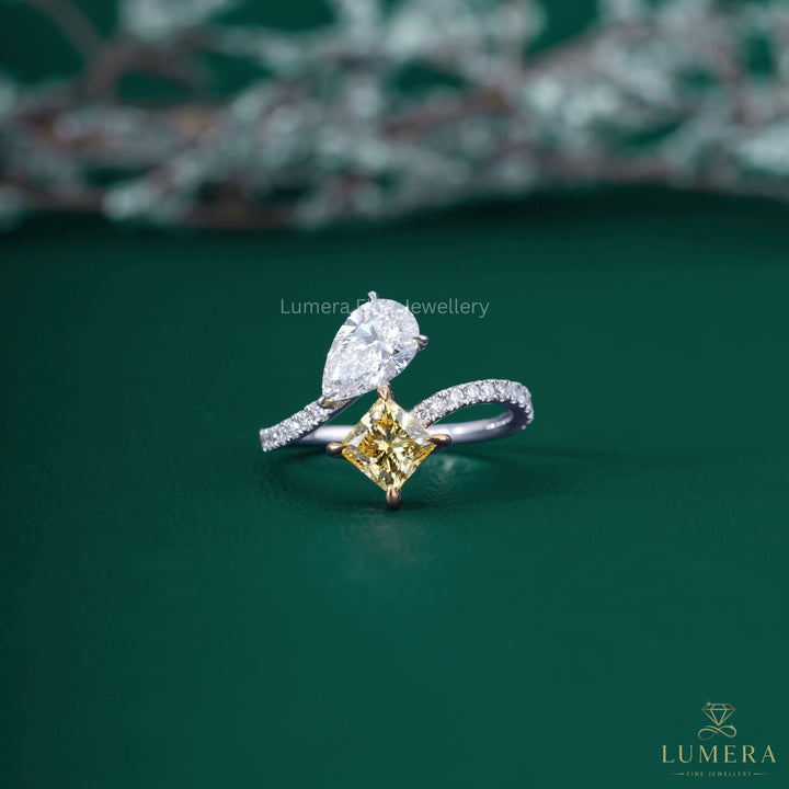 Pear diamond ring with Toi et moi ring.