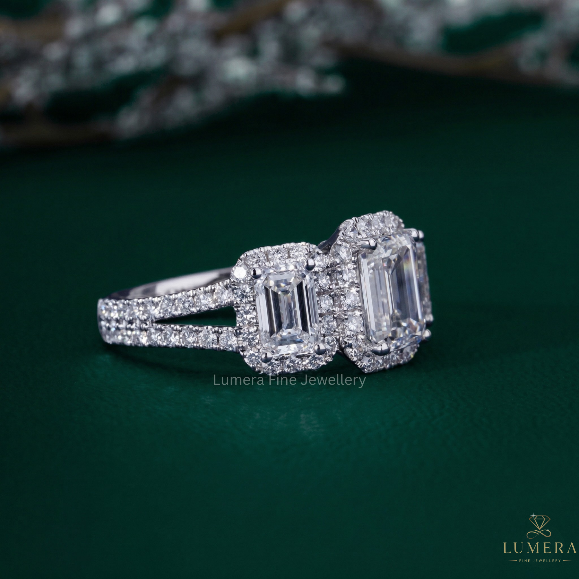 Emerald ring with emerald diamond engagement ring.