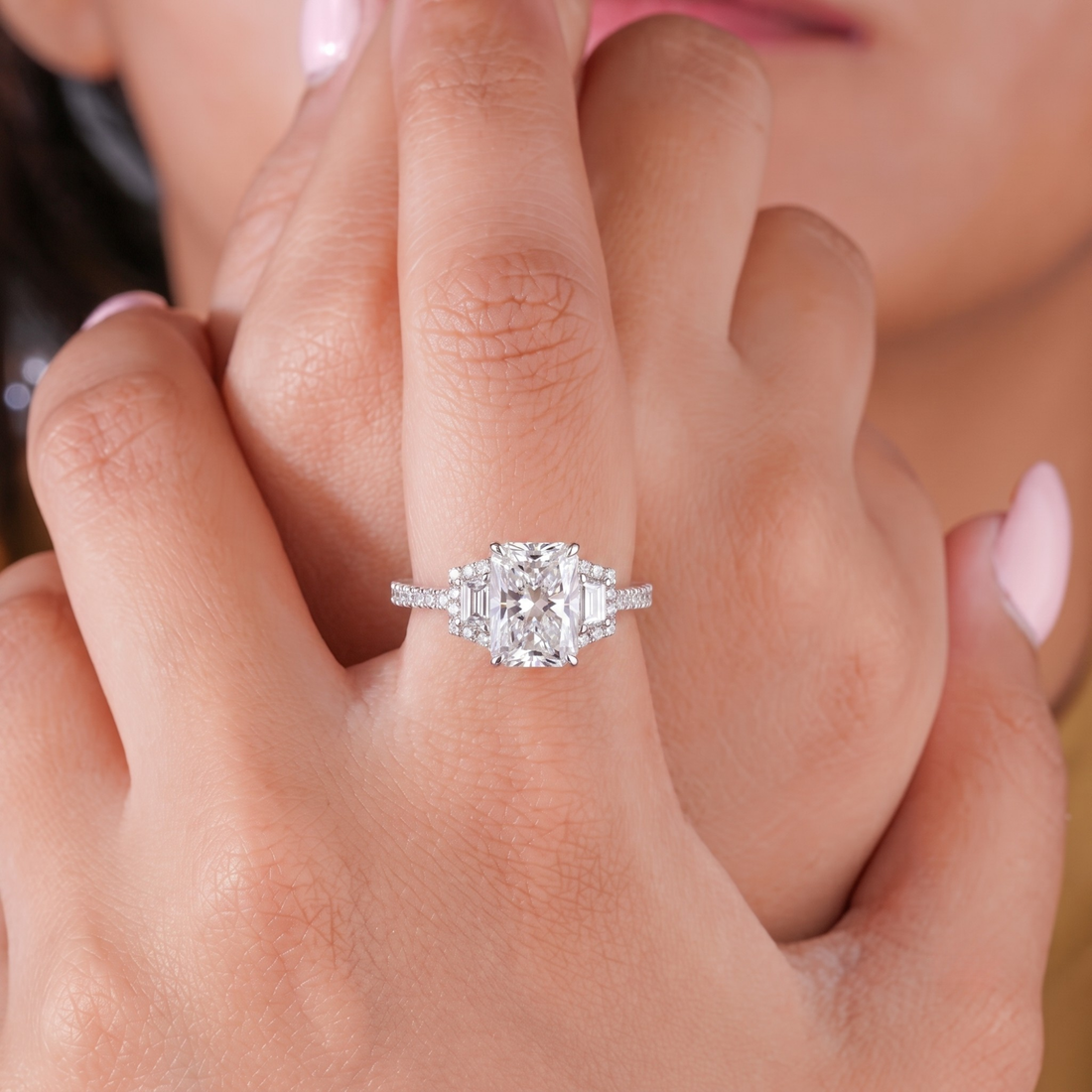 halo diamond ring with claw prong setting.
