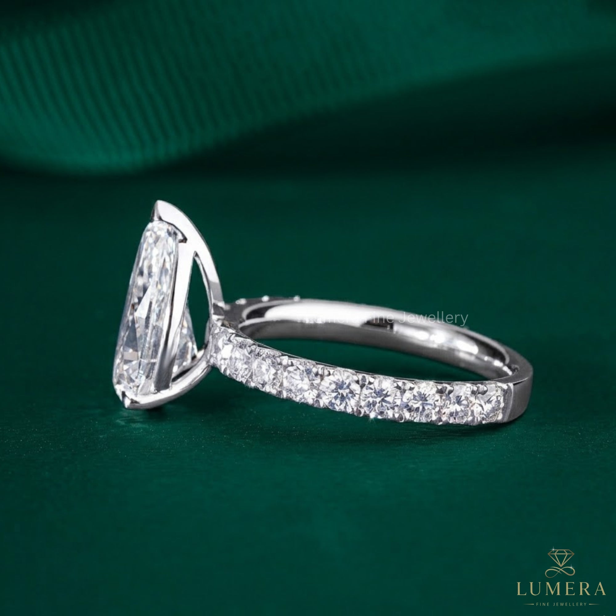 pave setting ring with v prong setting.

