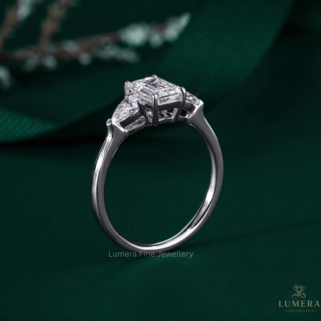 3 stone engagement ring with basket setting ring.
