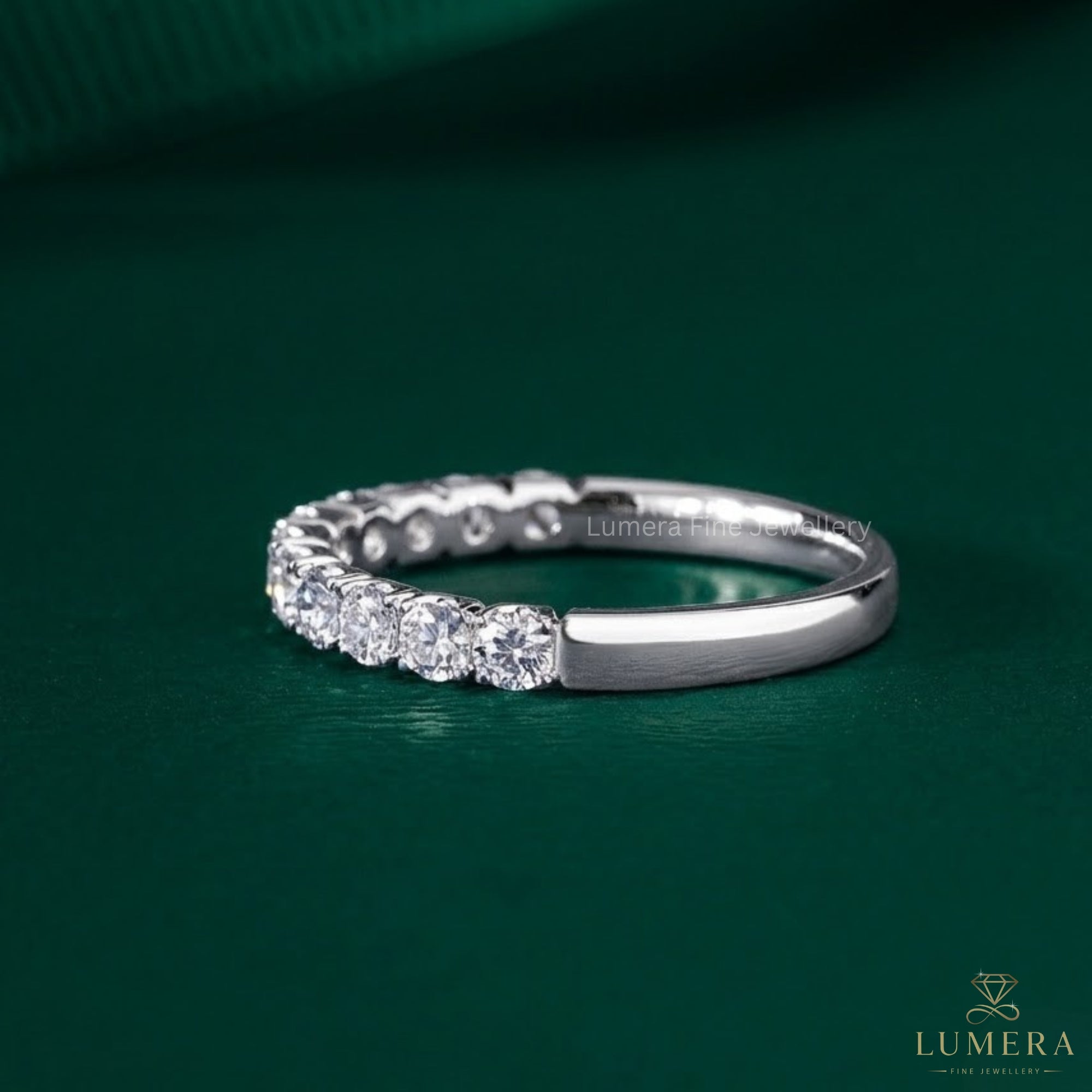 0.7 TCW Round Cut Lab Grown Diamond Half Eternity Wedding Ring