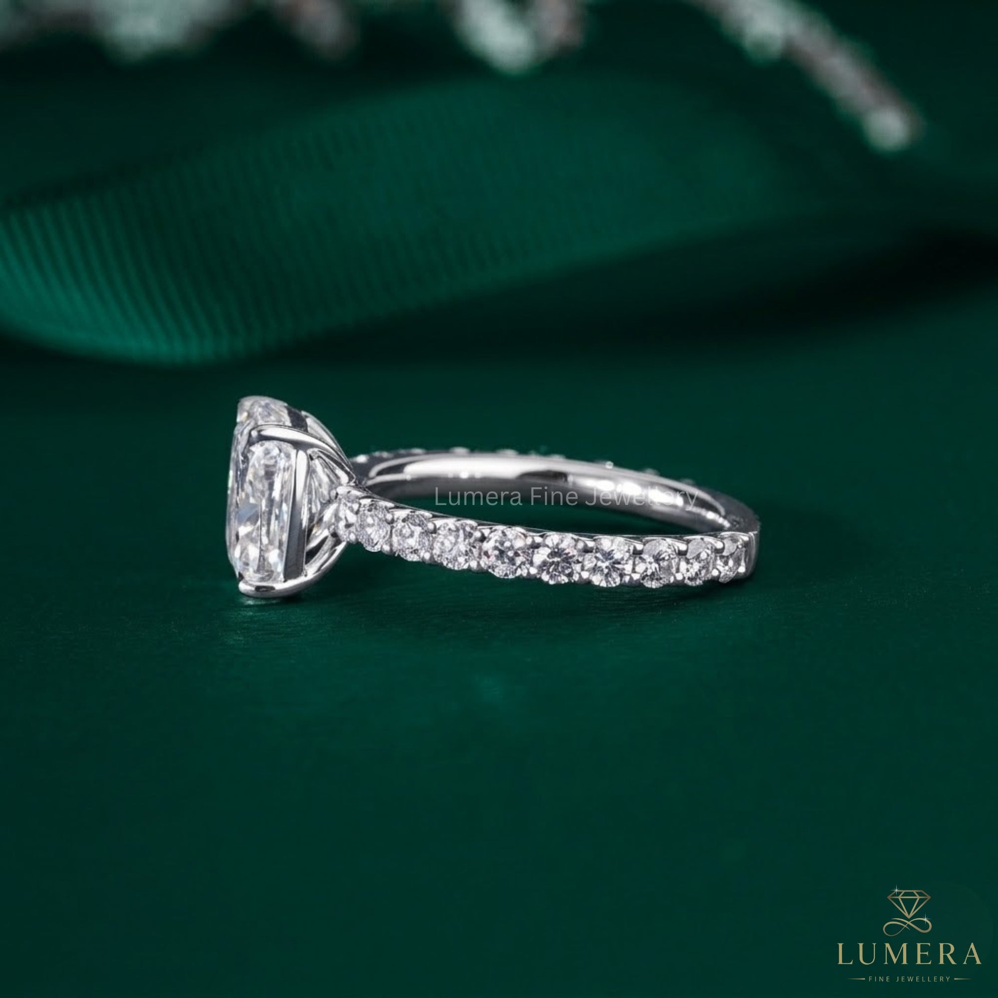 3.00 CT Pear Shape Lab Grown Diamond Hidden Halo Engagement Ring