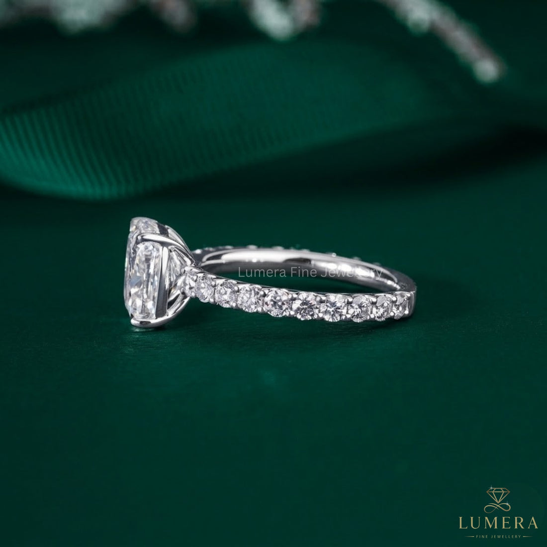 3.00 CT Pear Shape Lab Grown Diamond Hidden Halo Engagement Ring