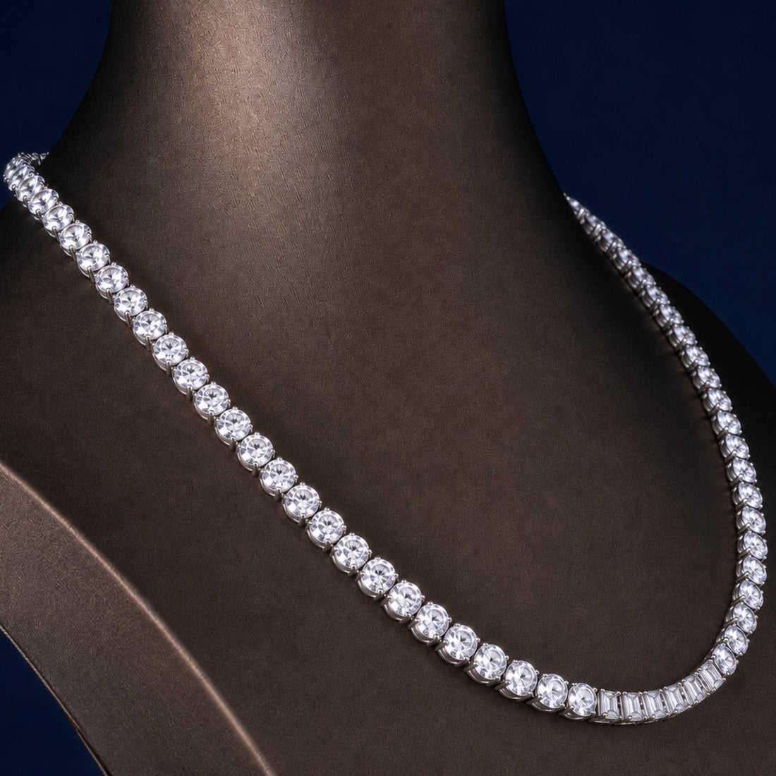 diamond tennis necklace with minimalist bridal diamond necklace.