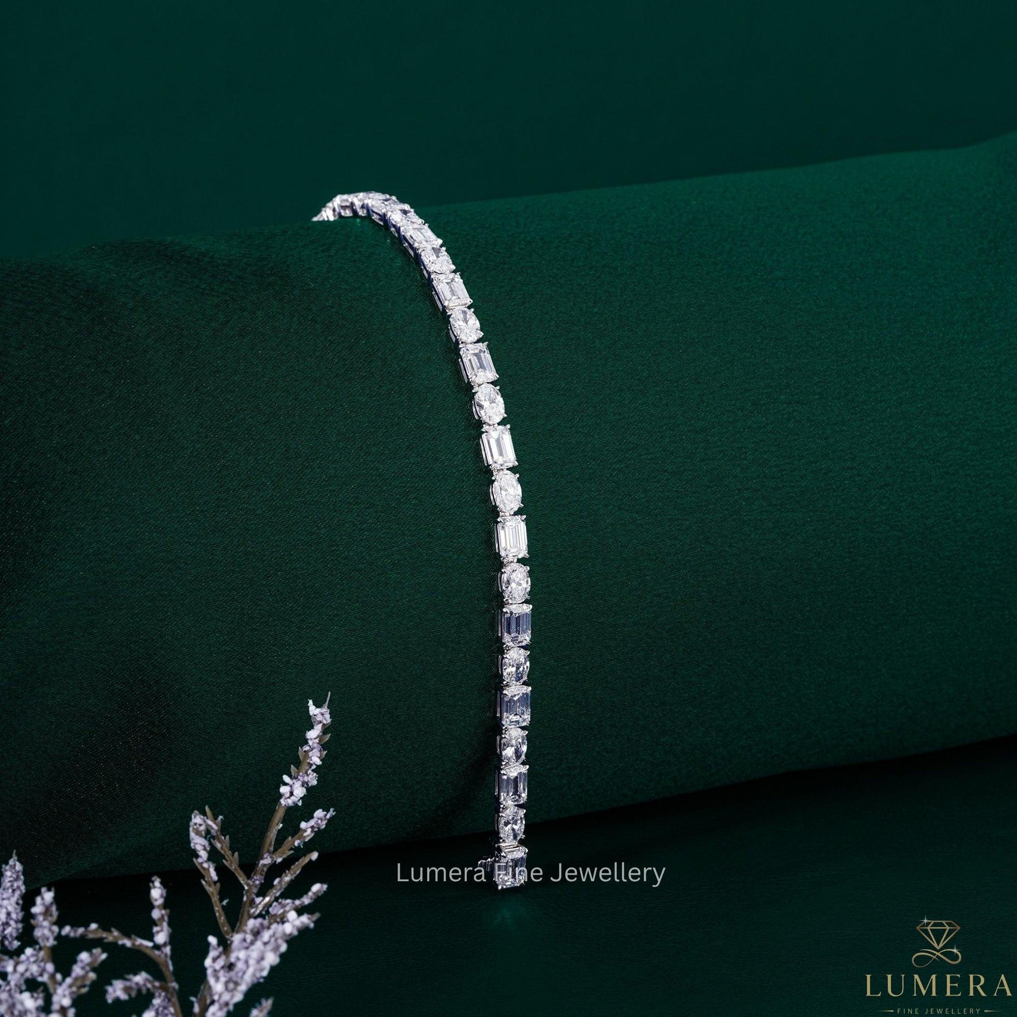 Oval-Emerald Lab Grown Diamond Mixed Shape Tennis Bracelet
