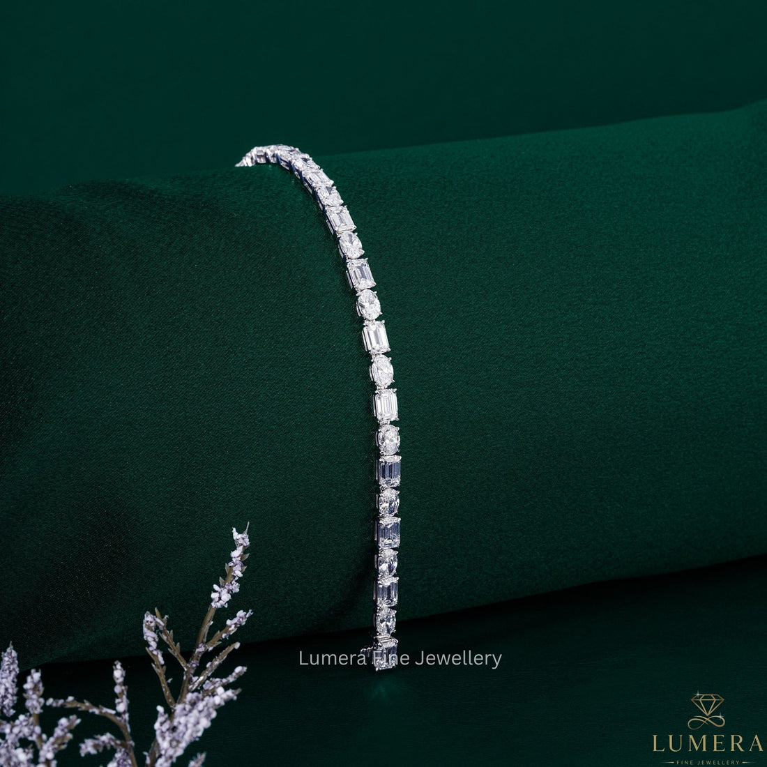 Oval-Emerald Lab Grown Diamond Mixed Shape Tennis Bracelet