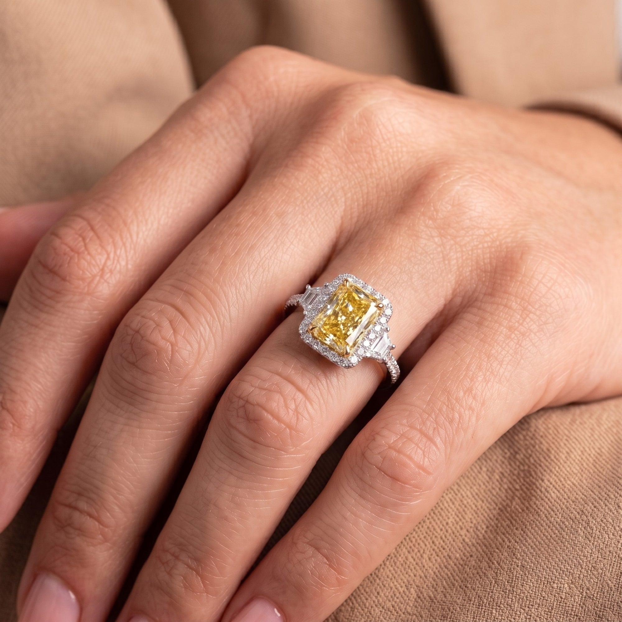 pave engagement ring with two tone engagement ring.
