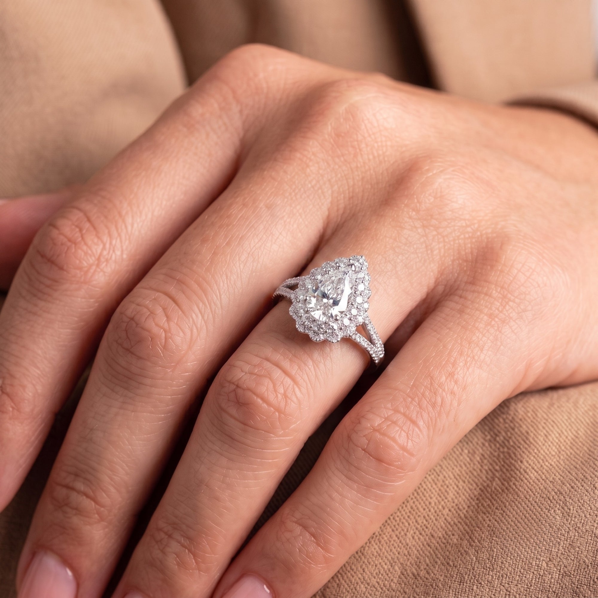 double halo ring setting with split shank engagement ring.
