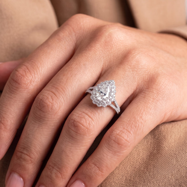 double halo ring setting with split shank engagement ring.
