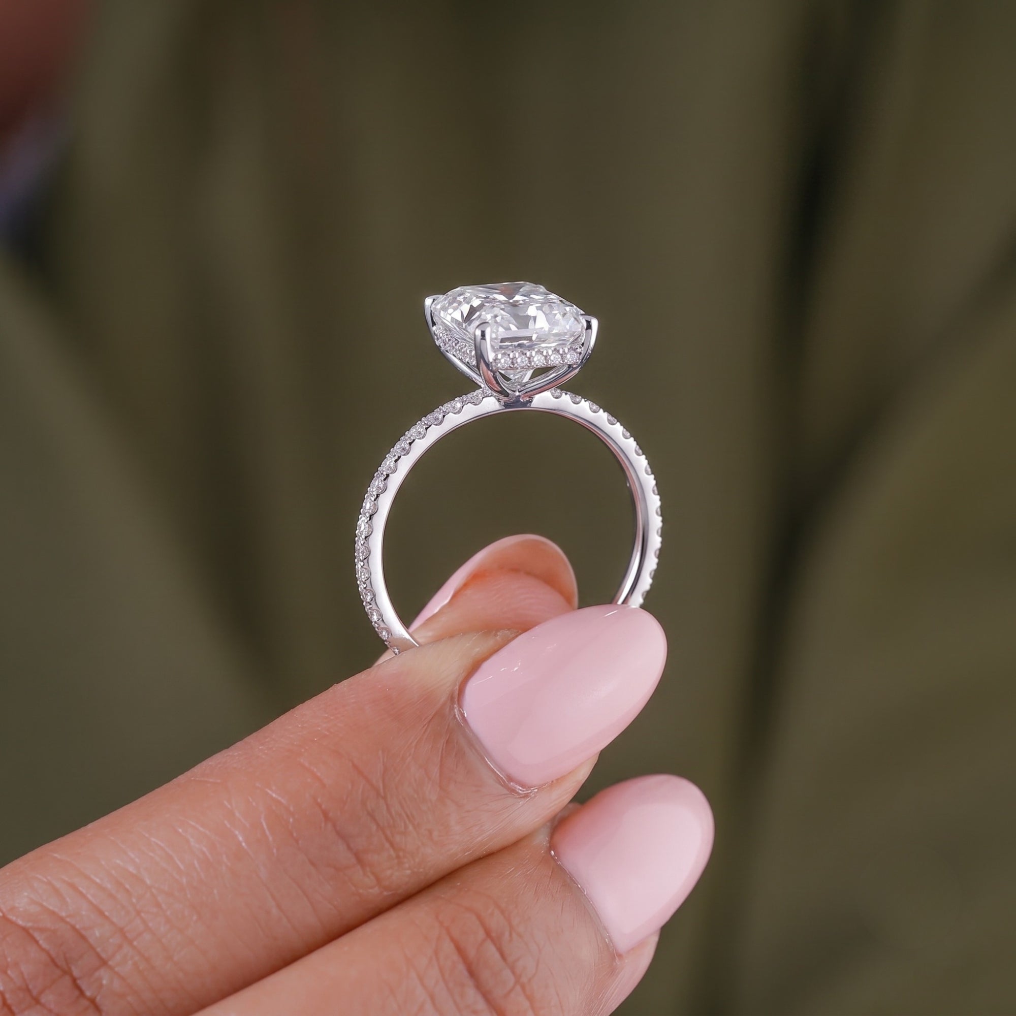 pave engagement ring with pave setting ring.

