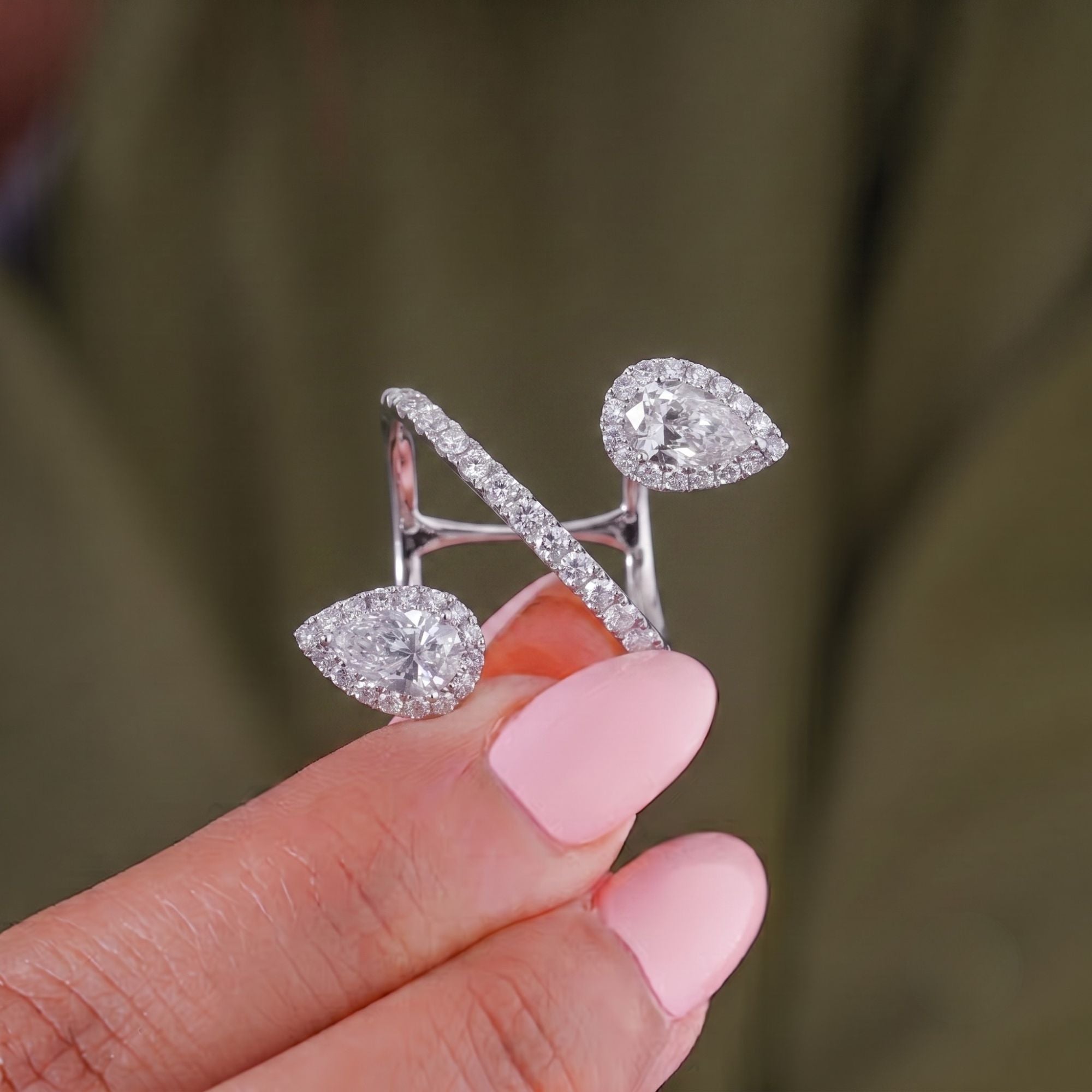 Halo engagement ring with Bypass engagement ring.
