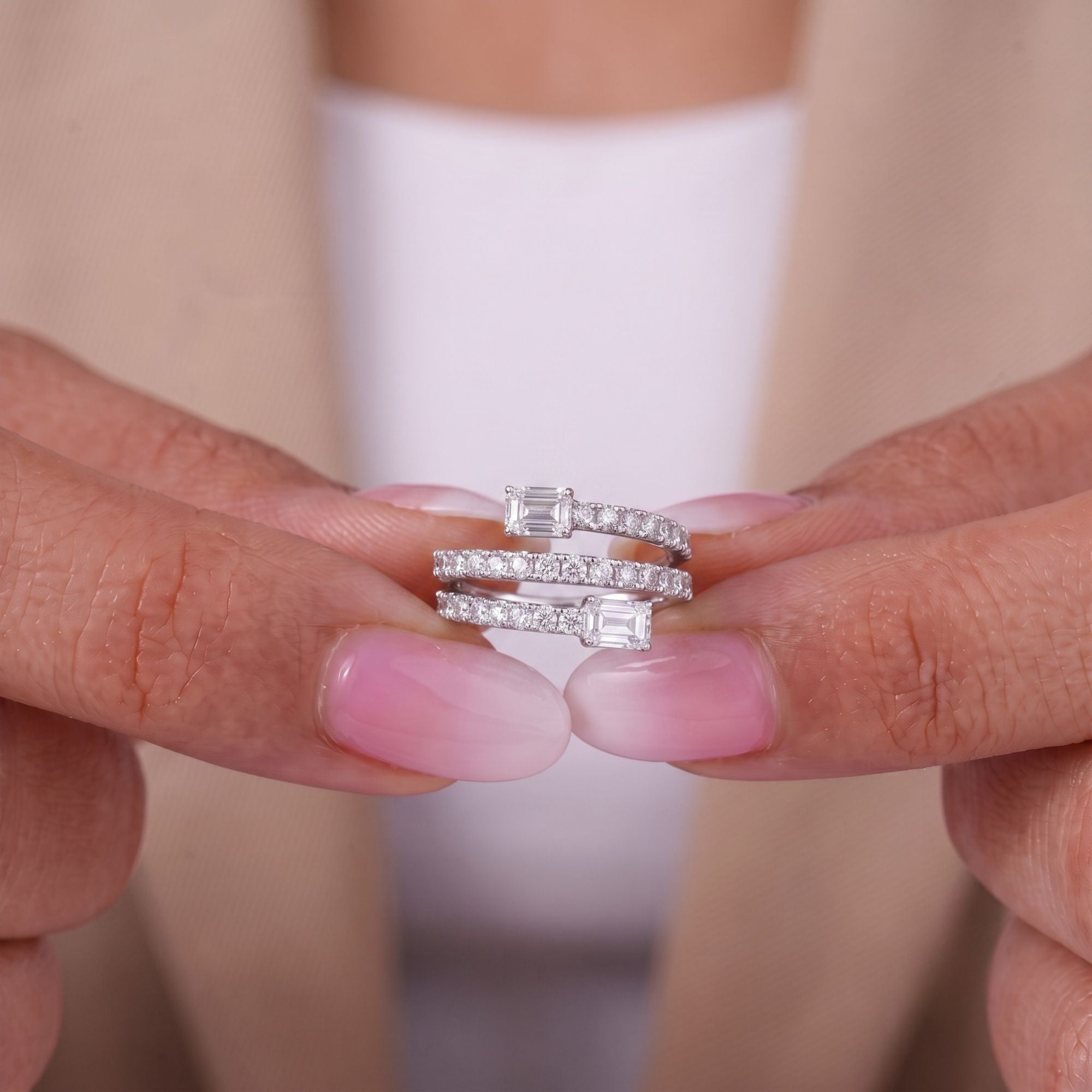 Half eternity wedding band with Half eternity spiral band.
