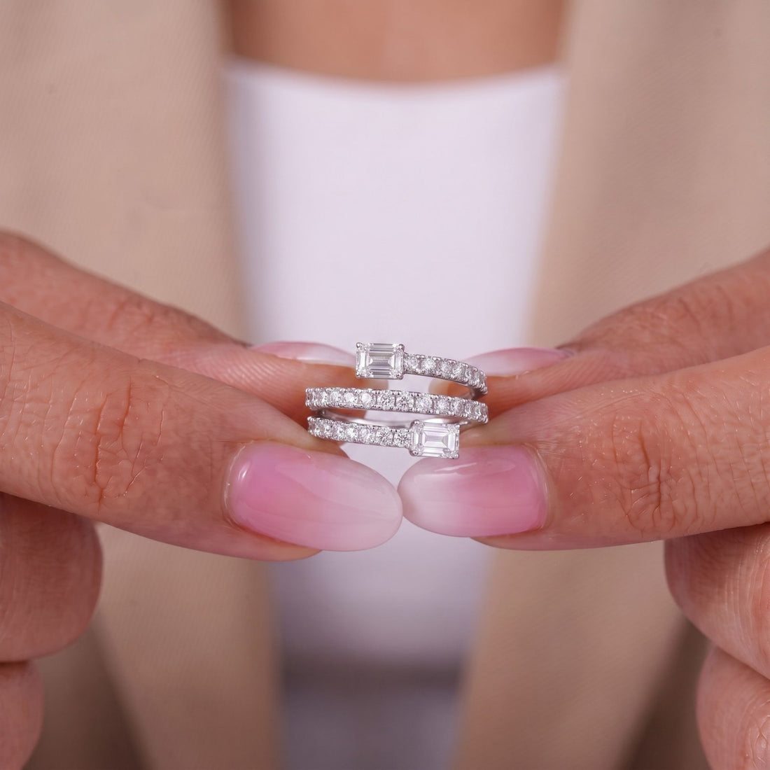 Half eternity wedding band with Half eternity spiral band.
