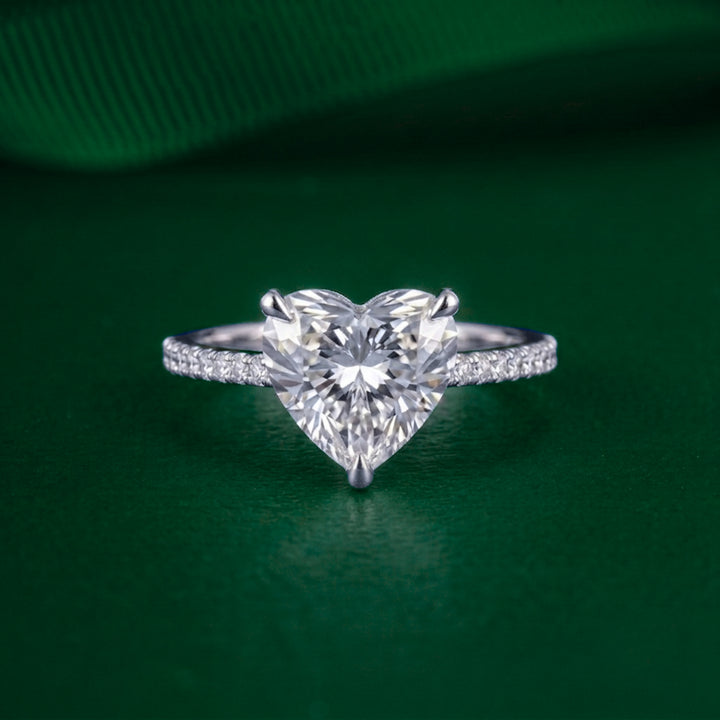heart diamond engagement ring with cathedral setting ring.
