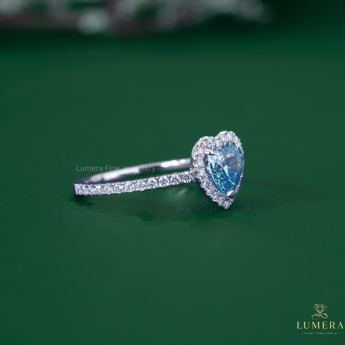 Heart Halo Engagement Ring with pave diamond ring.
