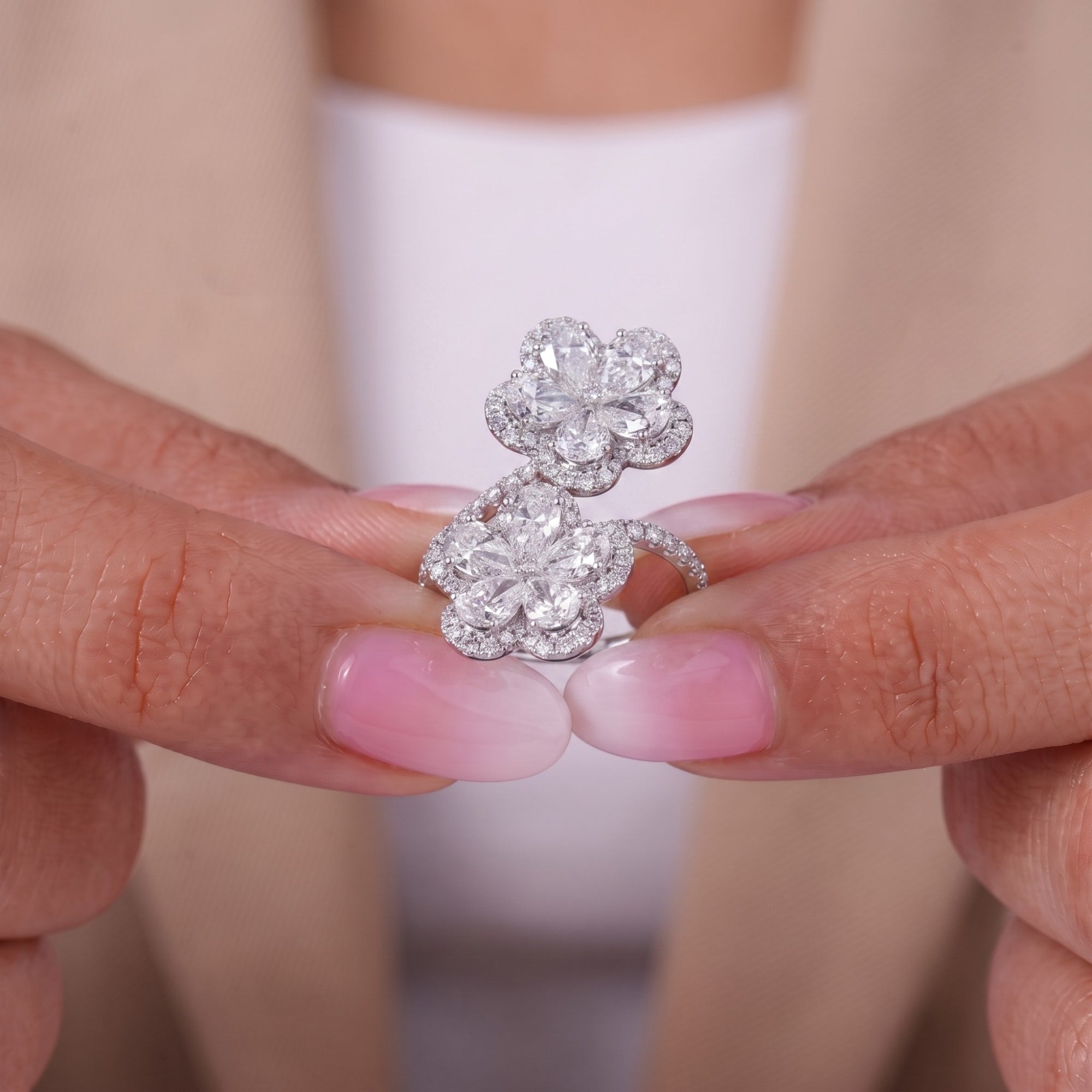 pave diamond ring with round prong setting.

