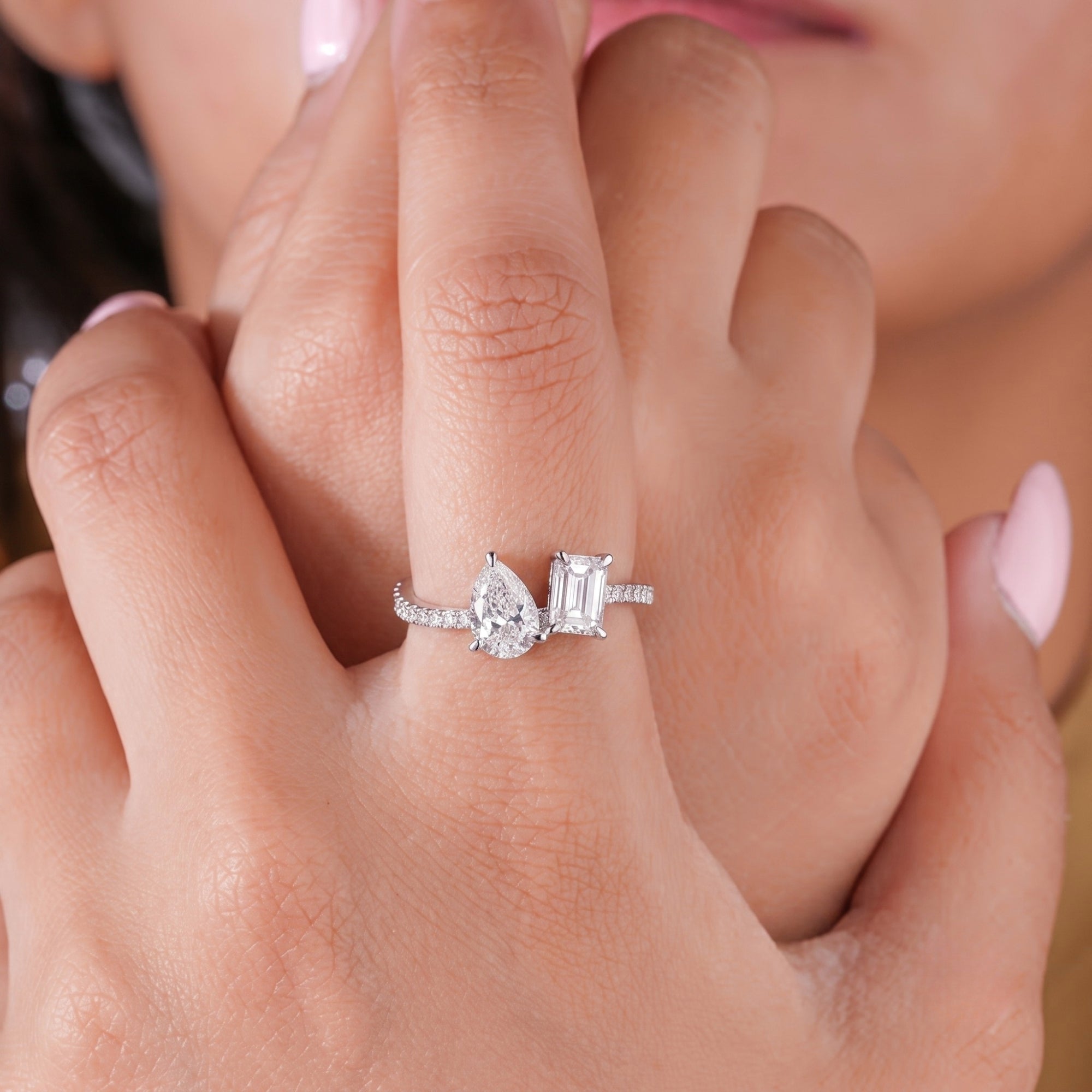toi et moi engagement ring in two stone ring design.
