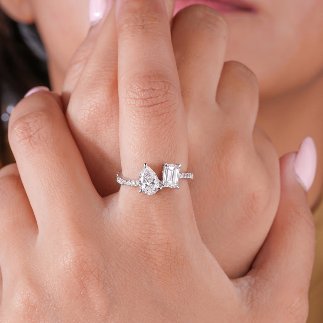 toi et moi engagement ring in two stone ring design.
