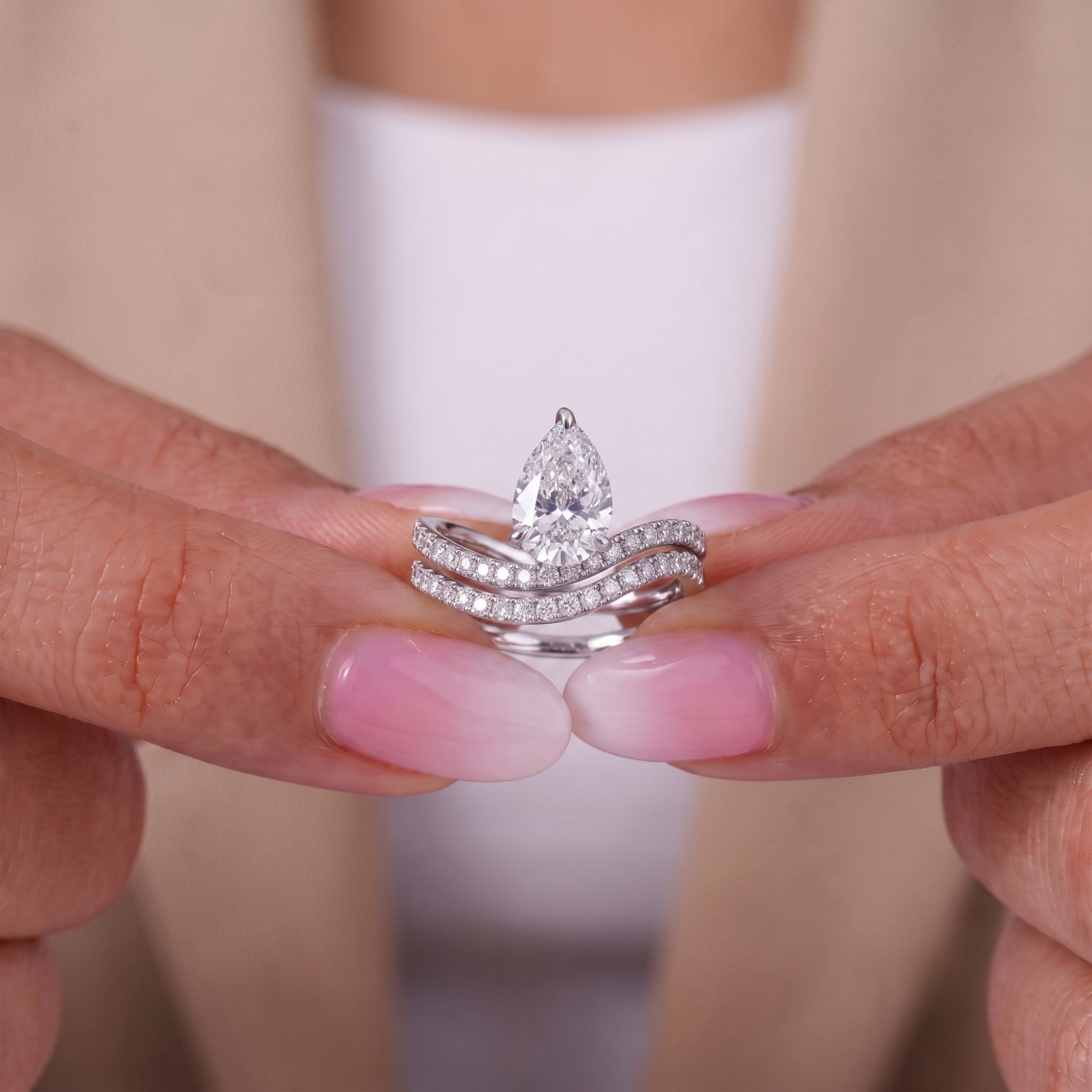 Pave engagement ring with Waves pave ring setting.
