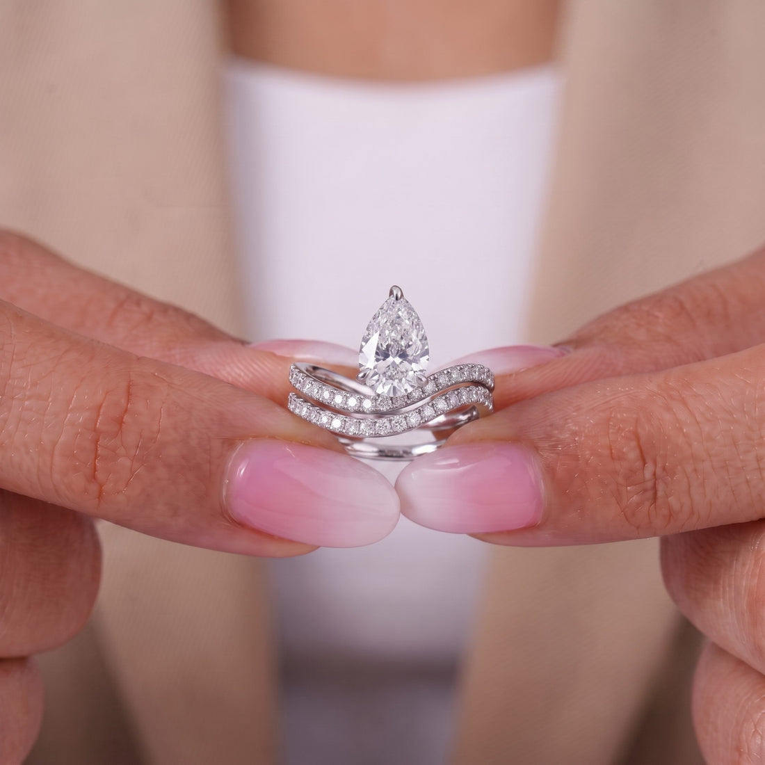 Pave engagement ring with Waves pave ring setting.
