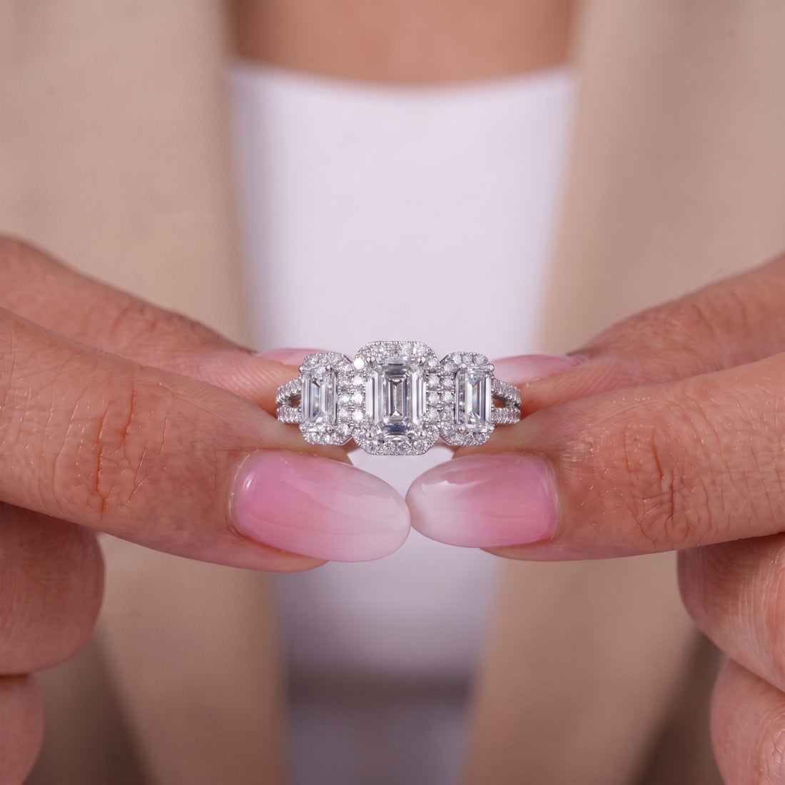 Emerald diamond ring with Halo diamond ring.
