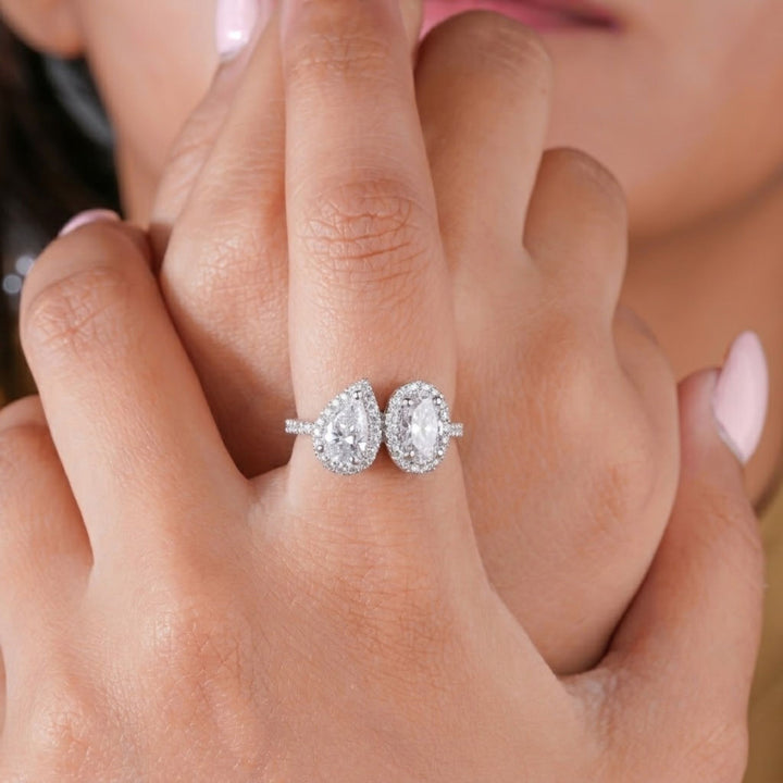 Two stone engagement ring with you and me ring.
