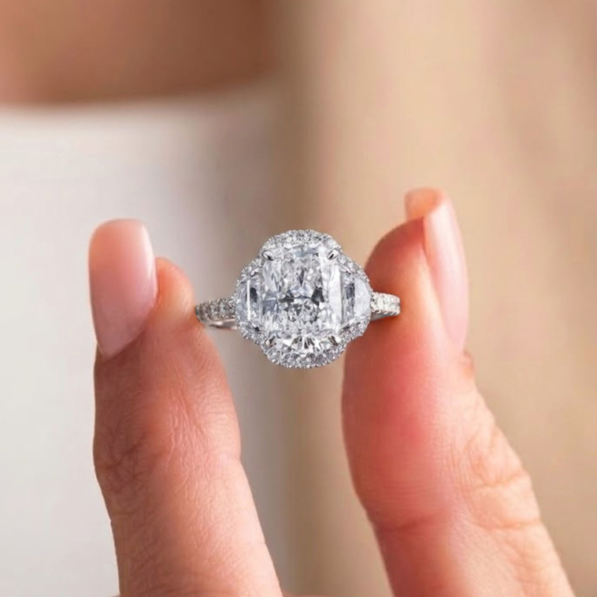halo engagement ring with cathedral engagement ring.
