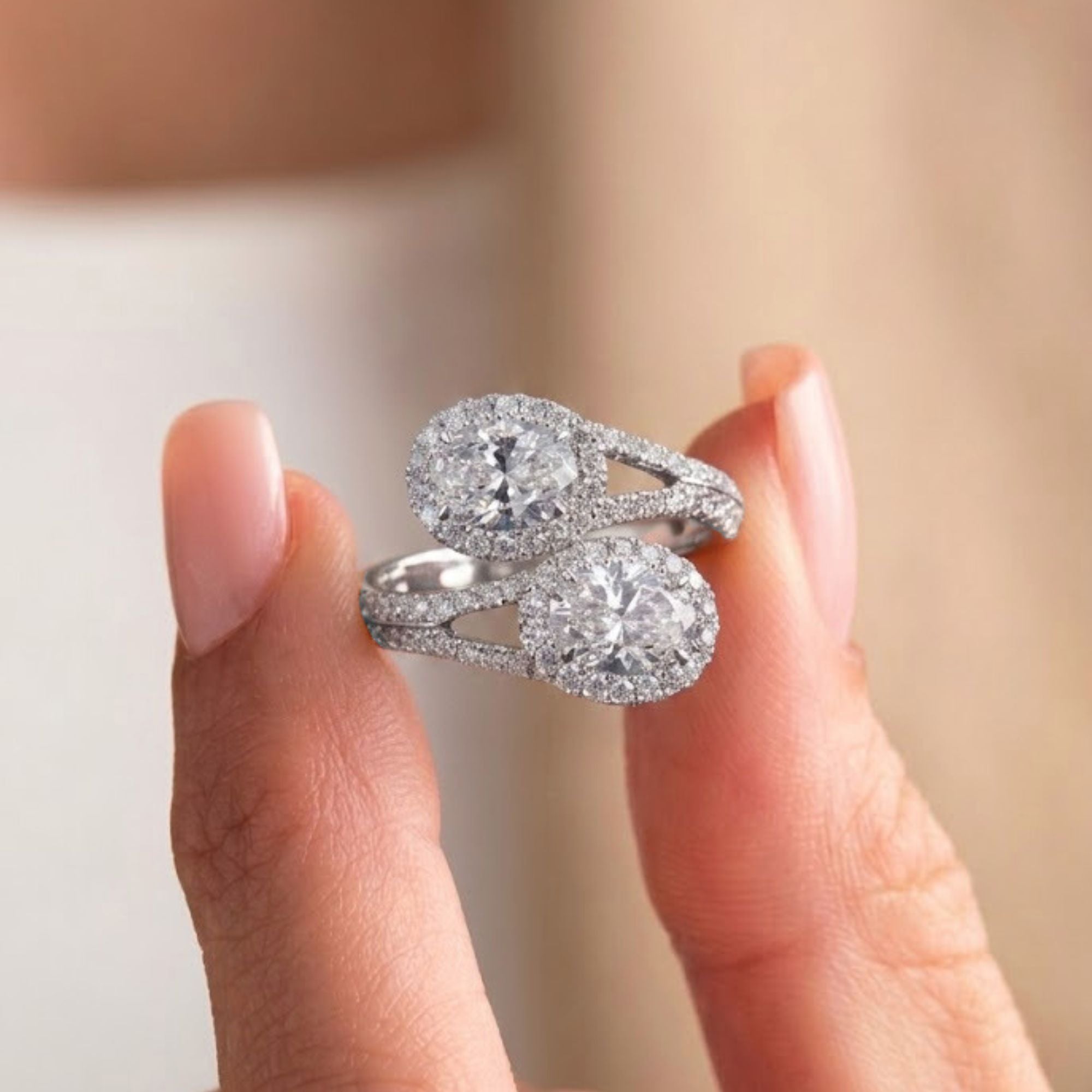 halo diamond engagement ring with split shank ring.
