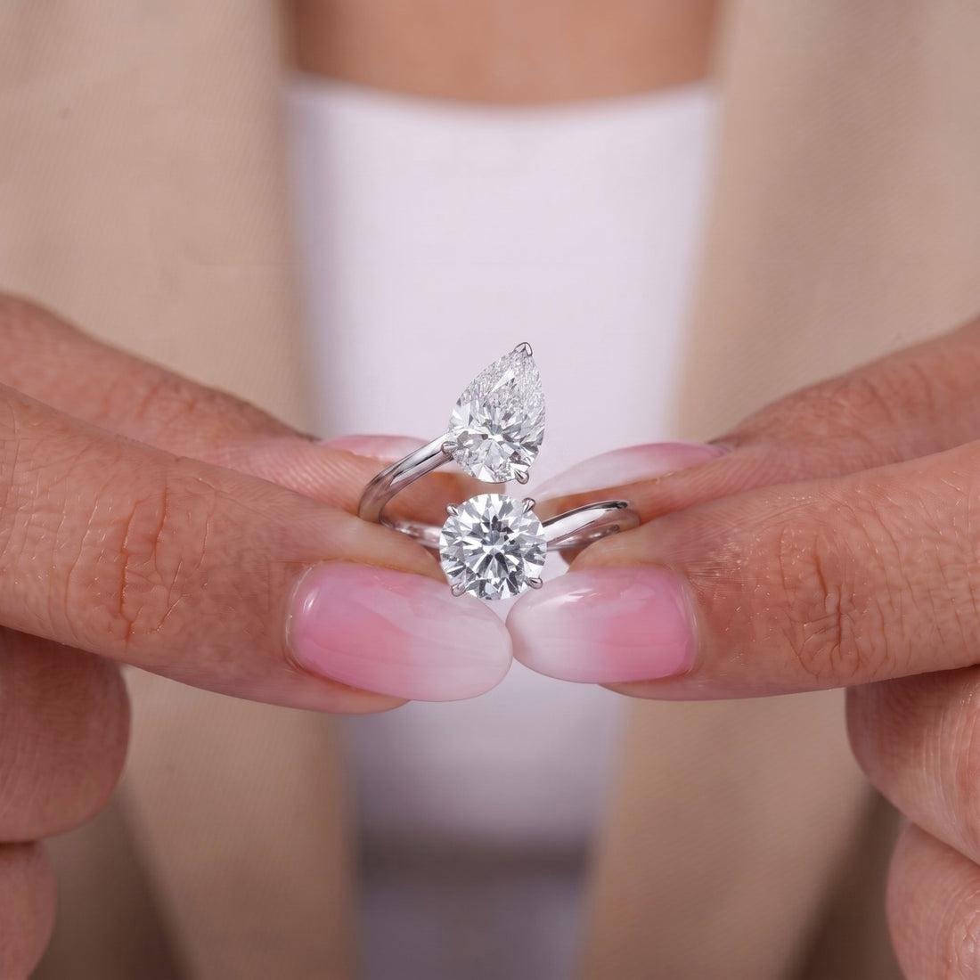 toi et moi diamond ring with open gap ring.
