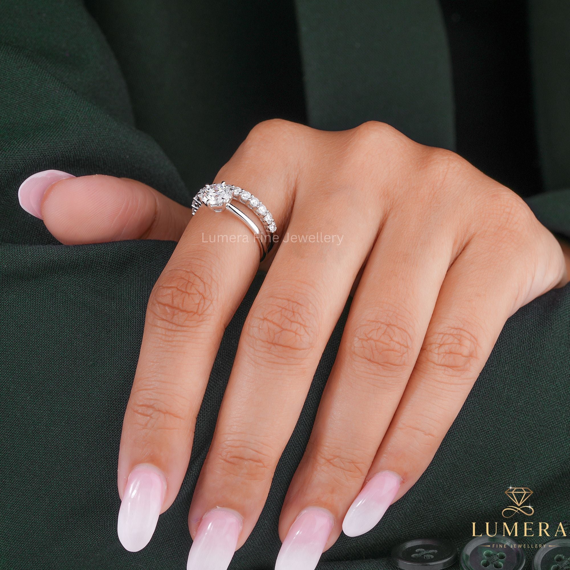 half eternity ring with round cut eternity ring.

