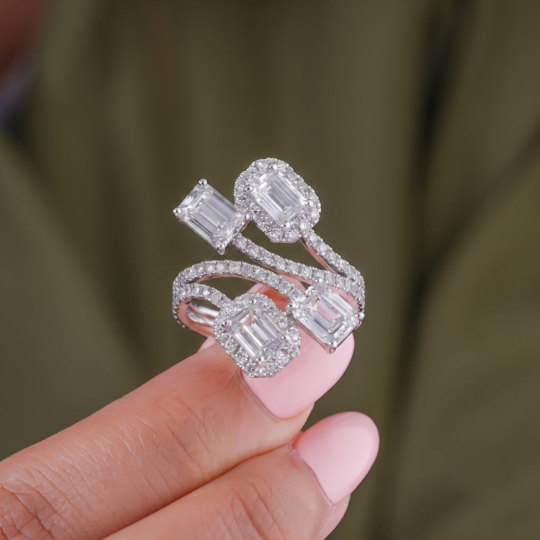Split shank ring with open gap diamond ring.
