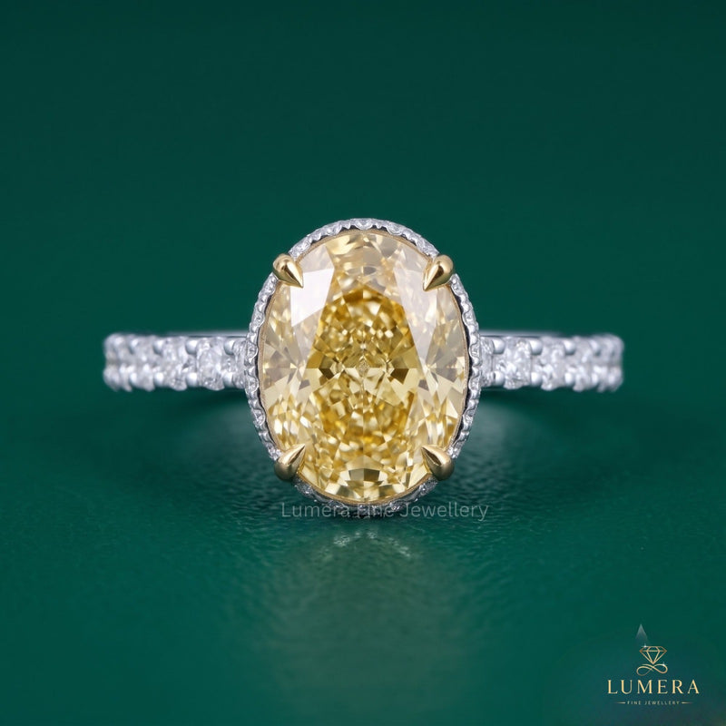 Hidden Halo Yellow Oval Diamond Ring