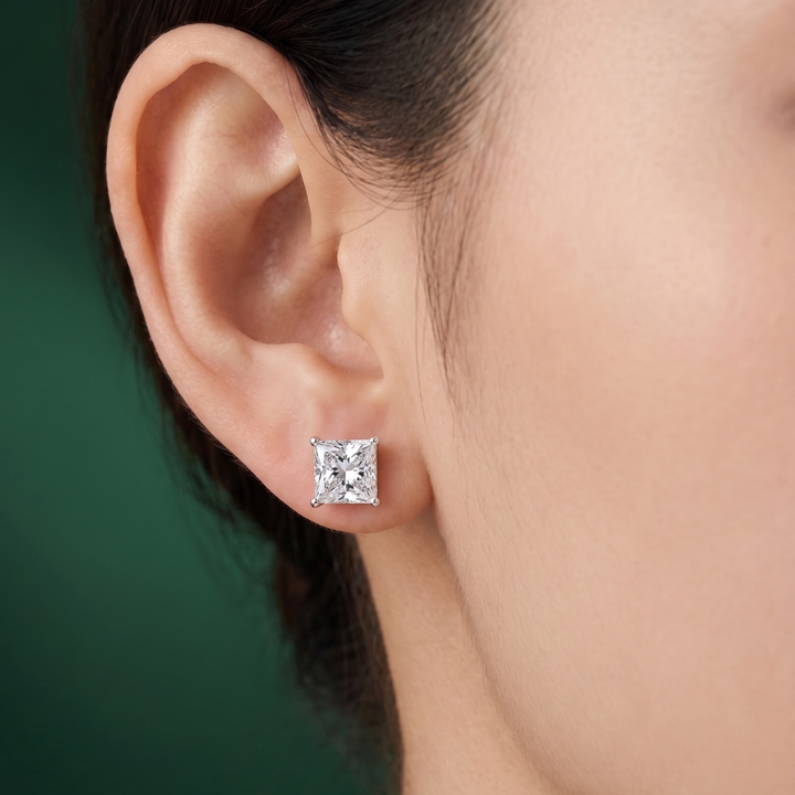 Solitaire Princess Cut Diamond Earrings