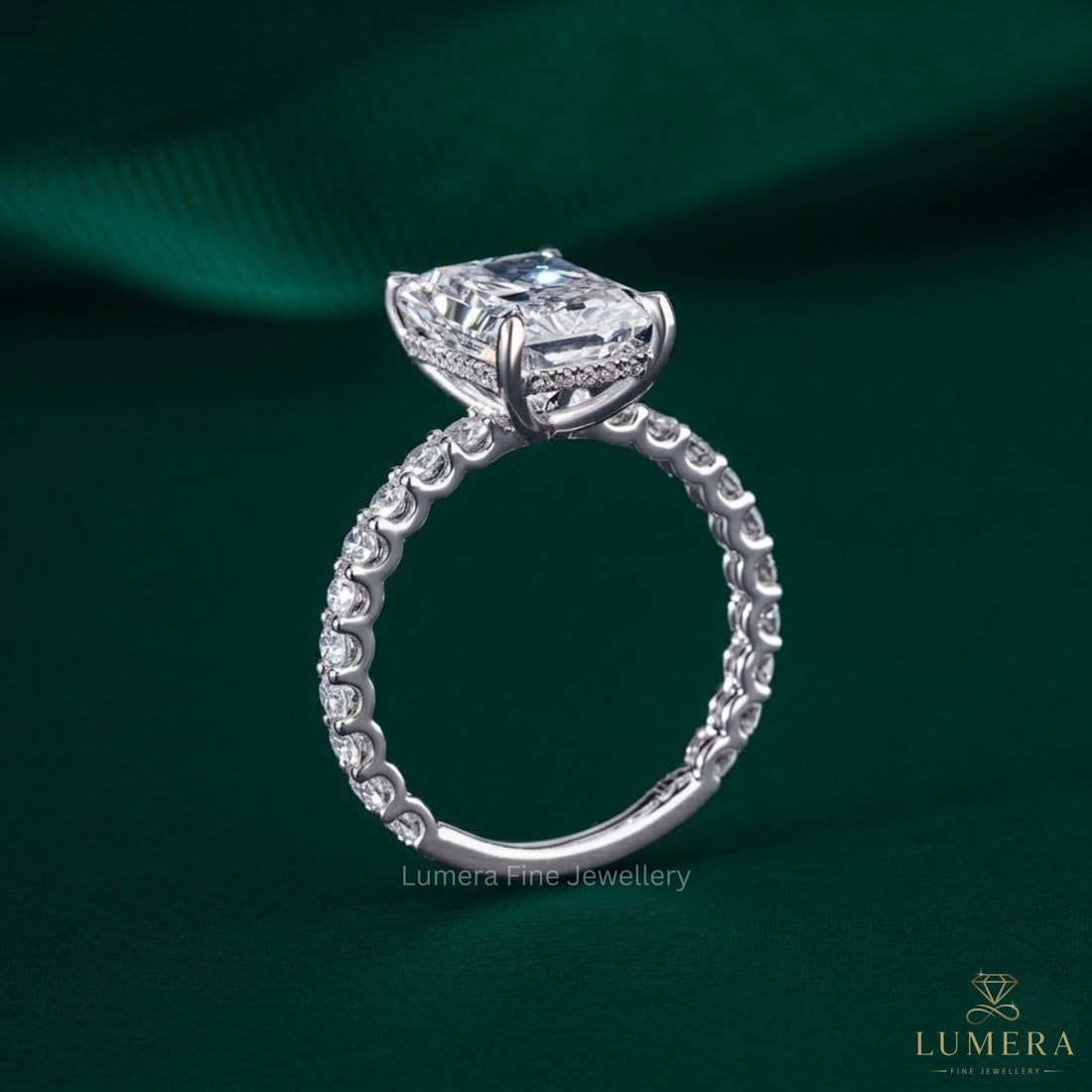 2.00 ct Radiant Cut Hidden Halo Pave Band Engagement Ring