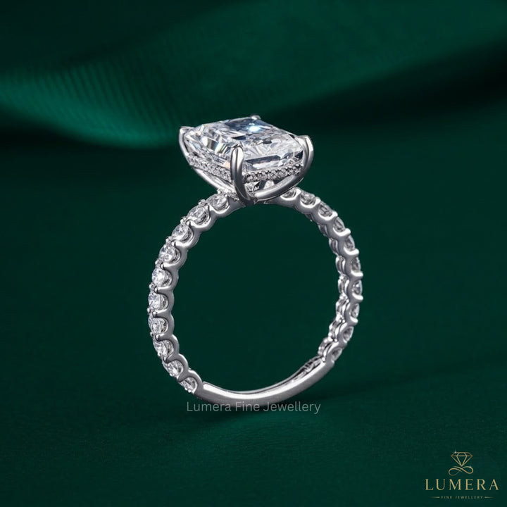 2.00 ct Radiant Cut Hidden Halo Pave Band Engagement Ring