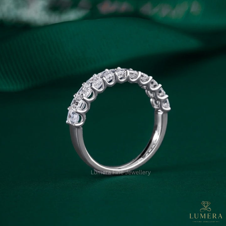 2.9 TCW Emerald Cut Lab Grown Diamond Half Eternity  Wedding Ring