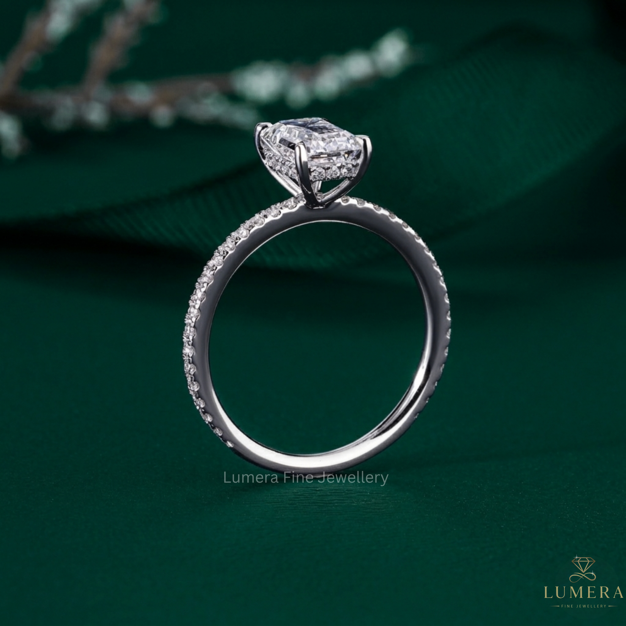 claw prong set with hidden halo setting.

