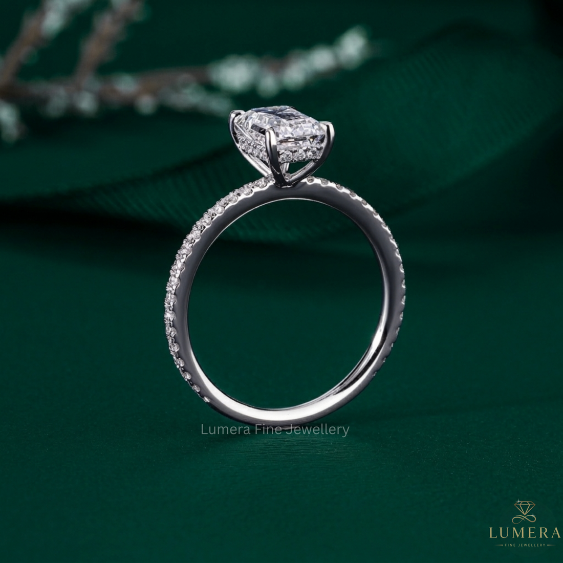 claw prong set with hidden halo setting.
