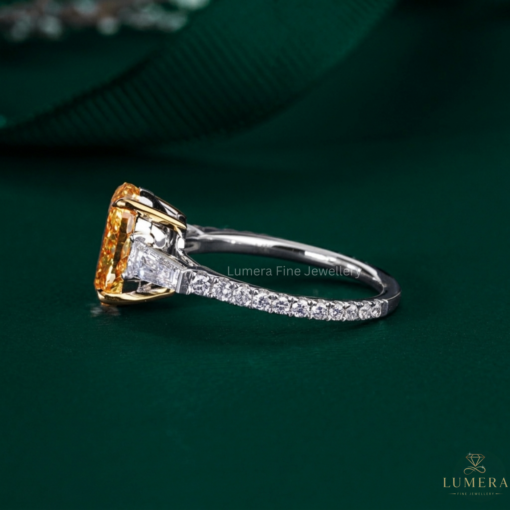 two tone gold ring with 4 claw prong.