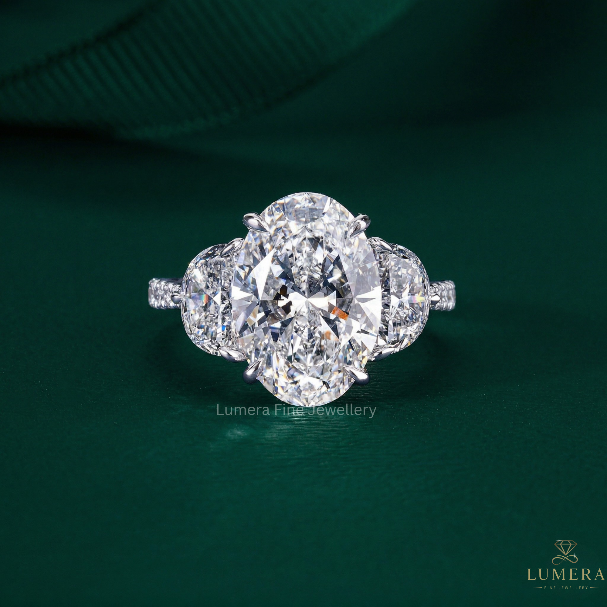 3 stone oval engagement ring with oval engagement ring.
