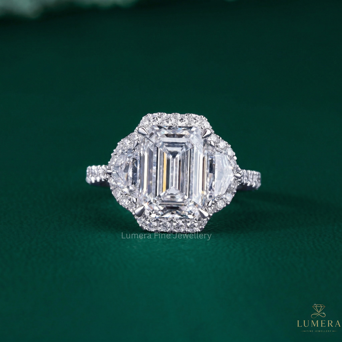 Halo engagement ring with halo ring.