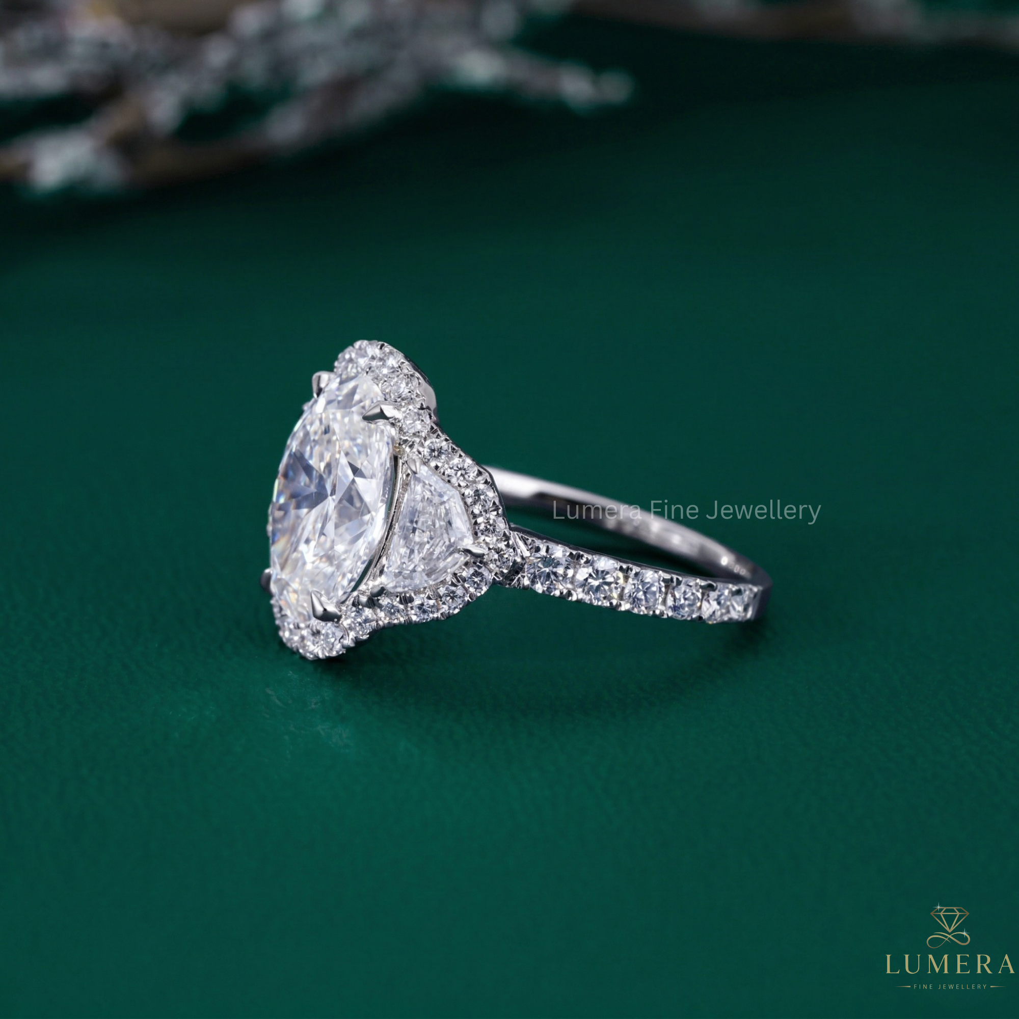pave setting engagement ring with pave diamond ring.