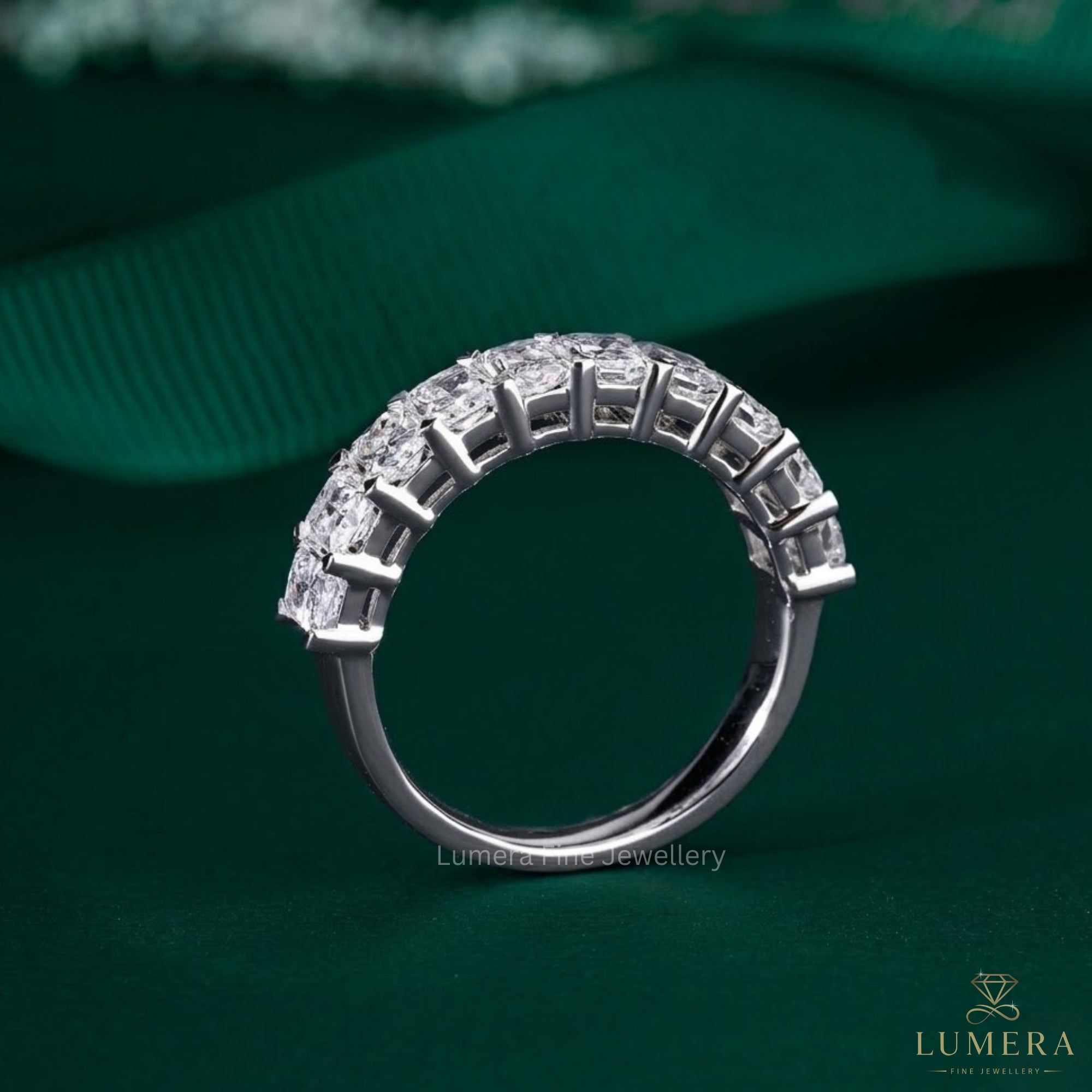 1.50 TCW Radiant Cut Half Eternity Minimalist Anniversary Ring Wedding Band