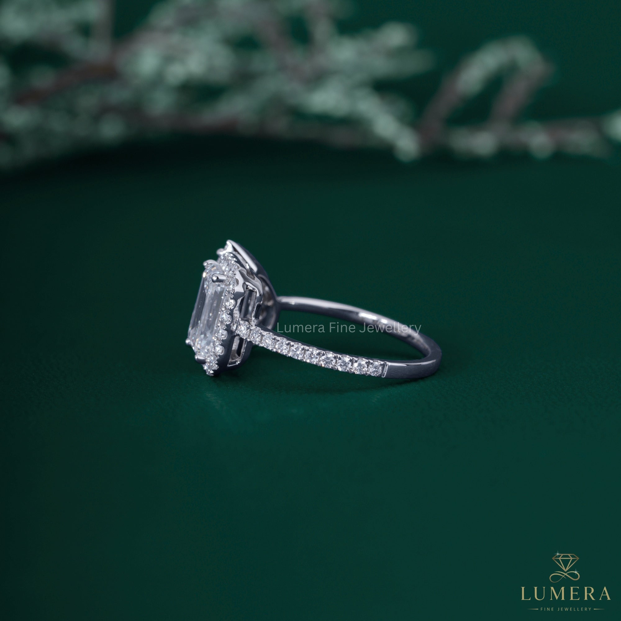 Emerald cut ring with emerald diamond engagement ring.