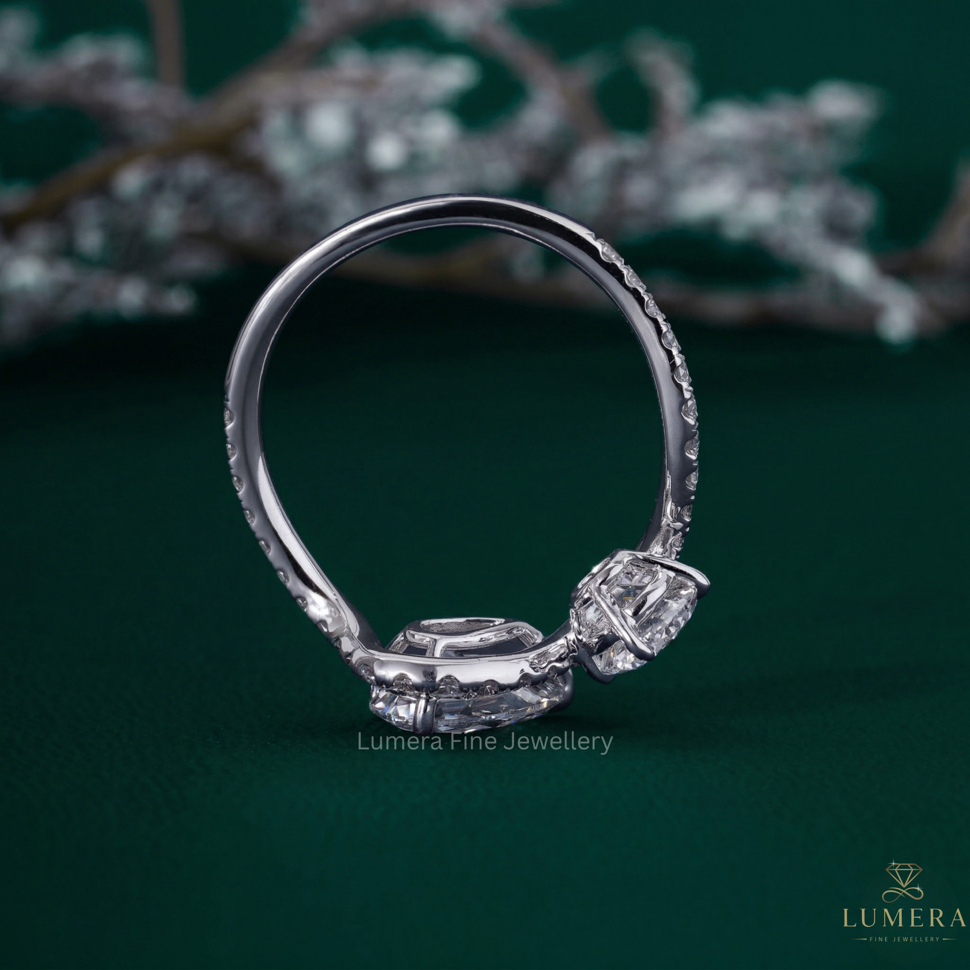 Curved engagement ring with Curved band setting.